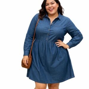 Nine West Denim button down Women's shirt Dress size XXL mid length denim blue